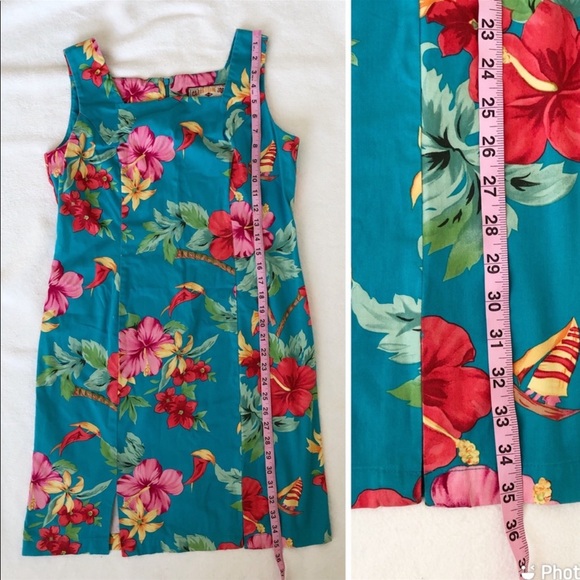 Caribbean Joe Turquoise Floral Cotton Sheath Sundress, size Petite Medium - Picture 7 of 10